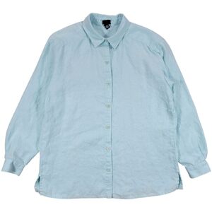Eileen Fisher Linen Shirt Women S Light Blue Button Up Oversized Long Sleeve Top